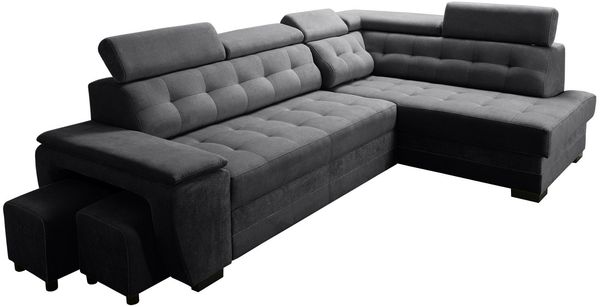 robin 'Grand' Ecksofa mit Schlaffunktion, Bettkasten & Kopfstützen, hochelastischer Schaum schwarz, 277 x 180 x 86 cm