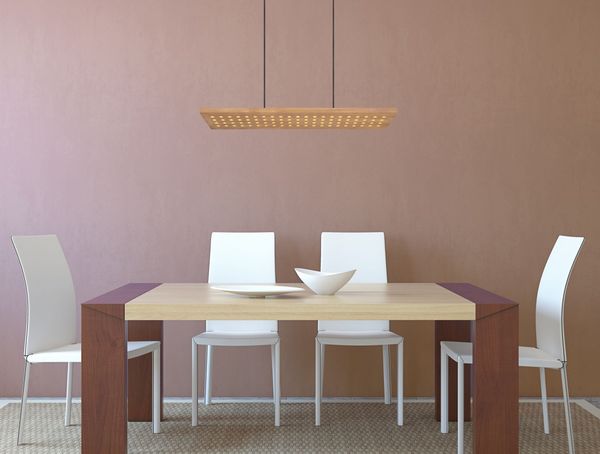 LED Hängeleuchte, Metall, Holz, dimmbar, braun, L 80 cm