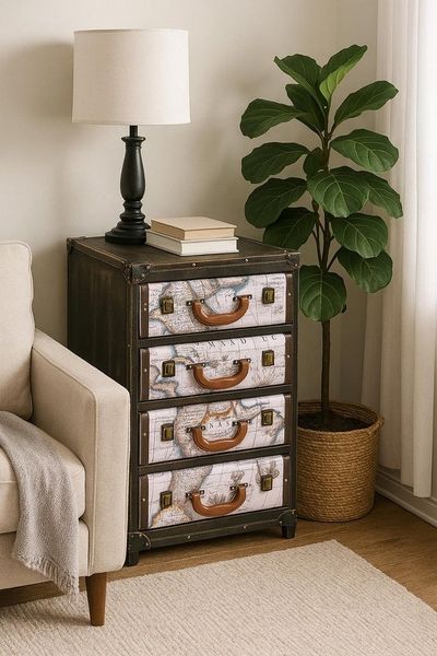 Kobolo Regal Kommode COMPASS MDF mit bedrucktem Kunstleder, Einzelstück 1-tlg, 40Lx31Bx79H cm