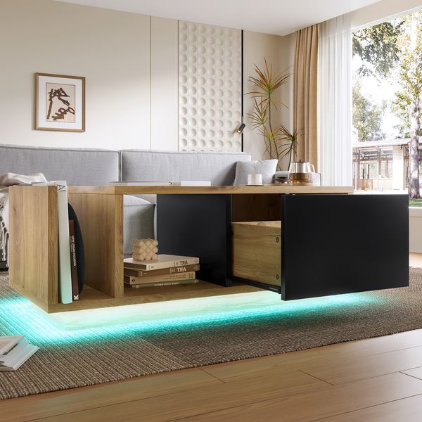 Multifunktionales Retro-Sideboard mit LED-Beleuchtung – Holz-Metall-Design in Naturfarbe für optimalen Stauraum