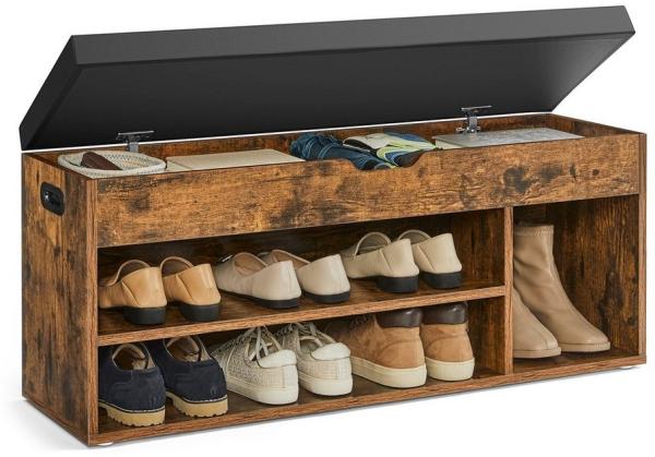 Vasagle Schuhbank mit 3 Fächern und Stauraum, Spanplatte Vintagebraun, 30 x 100 x 44 cm