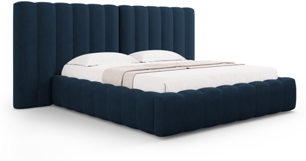 Micadoni Bett Kelp mit Doppelkopfteil Strukturierter Stoff Moly Königsblau 140x200