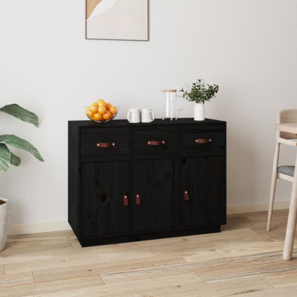 Sideboard Schwarz 100 x 40 x 75 cm Massivholz Kiefer