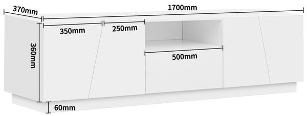 TV-Lowboard Weiß mit Glanzfront, modernes MDF TV-Schrank 170 cm, viel Stauraum, 4 Türen & 2 offene Fächer, Wohnzimmerboard Bild 8