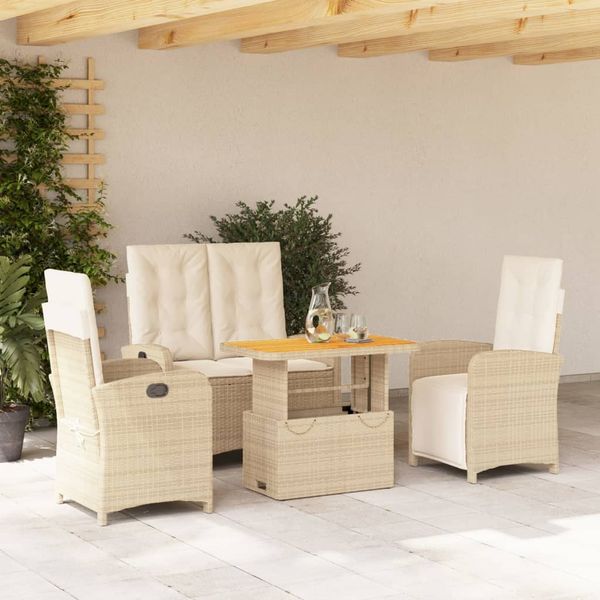 vidaXL 4-tlg. Garten-Essgruppe mit Kissen Beige Poly Rattan 3277360