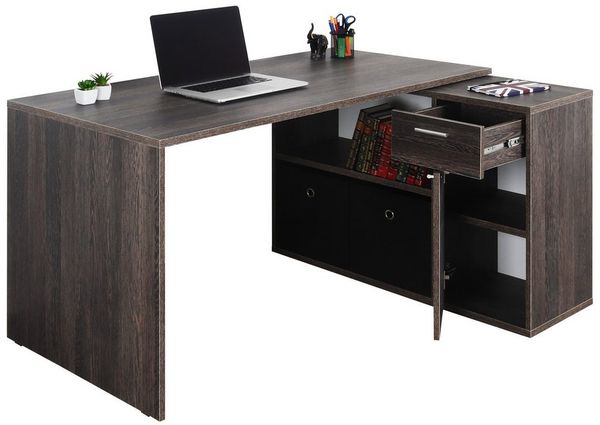 Schreibtisch klein 136 x 101 x 75 cm Eiche Vintage Wenge – Bürotisch Eckschreibtisch RICOO WM083-VW