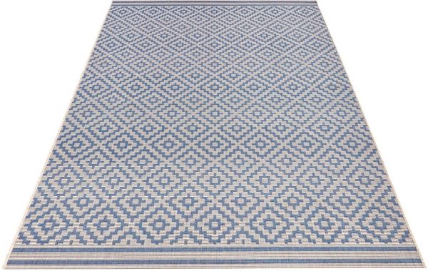 In- & Outdoor Teppich Raute blau/creme - 80x150x0,8cm