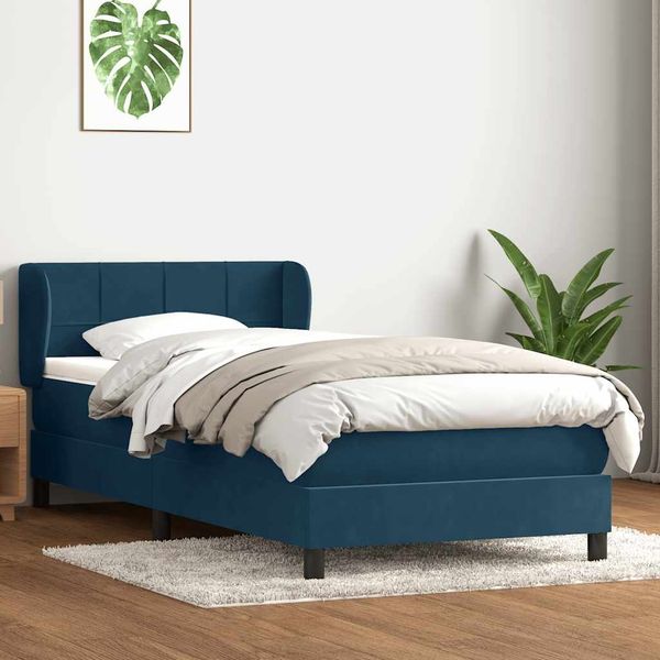 vidaXL Boxspringbett mit Matratze Dunkelblau 80x210 cm Samt 3317509