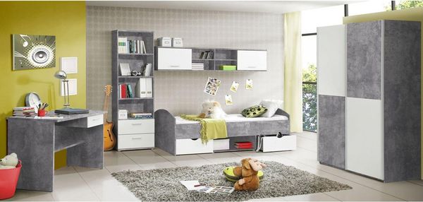 FORTE 'Lupo' Möbel 5-tlg. Jugendzimmer-Set betongrau/weiß