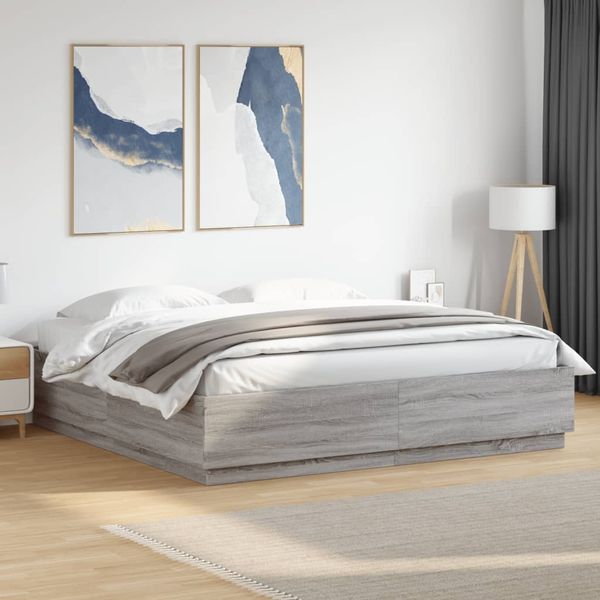 vidaXL Bettgestell Grau Sonoma 200x200 cm Holzwerkstoff 3209679
