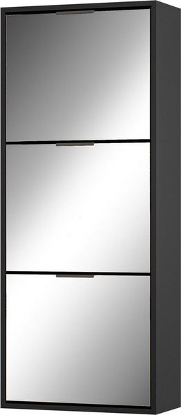 UEV Schuhschrank Spiegelschuhschrank schmal mit 3 klappen flurschrank klappschuhschrank (Schuhkipper Schuhregal Aufbewahrungsschrank, Schuhständerregal, Trennwände verstellbar und abnehmbar für verschiedene Schuhtypen) 50 x 23 x 121,5 cm für Wohnzimmer...