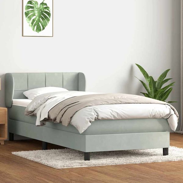 vidaXL Boxspringbett mit Matratze Hellgrau 80x210 cm Samt 3317505