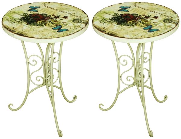 2x Bistrotisch, Blüten-Design, Schmetterling, Altweiß, 38 cm