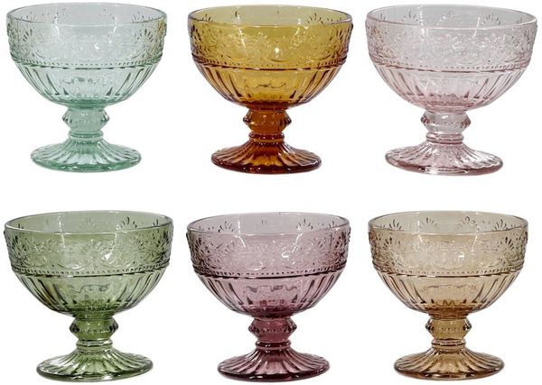 Chic Antique - 6x Trinkgläser Eisschalen Glas Schalen 260ml Bunt Muster 61090100