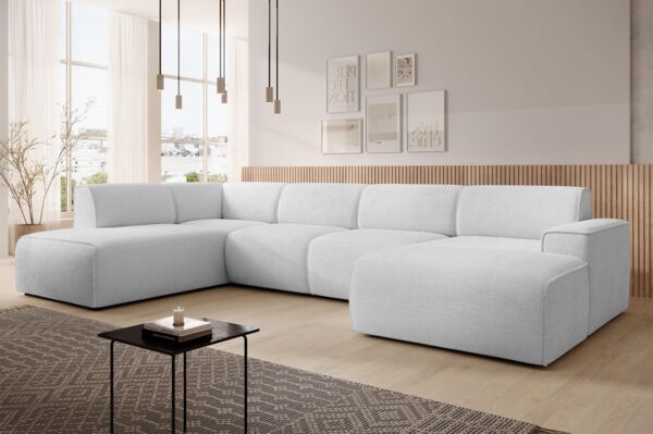 AX LIVING XXL Sofa U Form Didim Perlweiß 378ncm modern & großzügig L