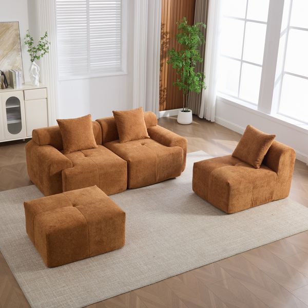 3-Sitzer Ecksofa B 268 x T 102 x H 78 cm, modular mit Kordstoffbezug in Orange