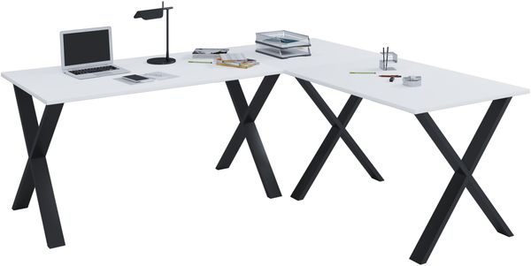 VCM Schreibtisch Lona 916619 Schwarz / Weiß H. 76 x B. 220 x T. 190 cm
