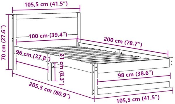 vidaXL Bettrahmen Wachsbraun 100 x 200 cm Massives Kiefernholz 873288 Bild 10