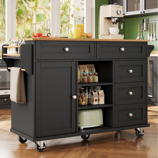 Flieks Küchenwagen Sideboard, (Rollen/Holzfüße austauschbar, 1 St, verstellbare Einlegeböden), Anrichte Küchenschrank mit Arbeitsplatte Speisewagen Kommode