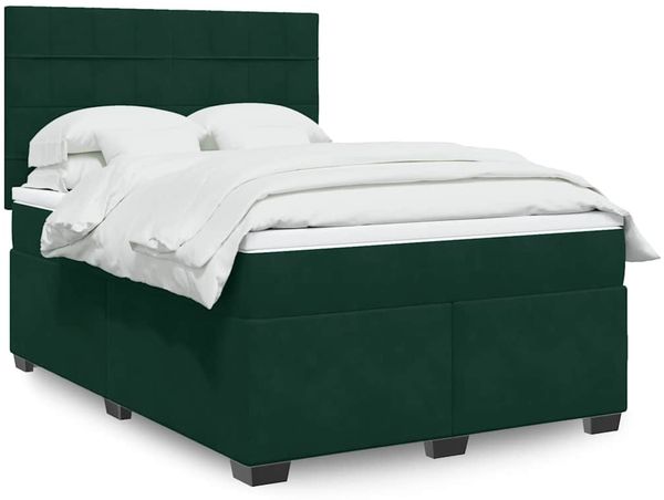 vidaXL Boxspringbett mit Matratze Dunkelgrün 140x200 cm Samt 3290933