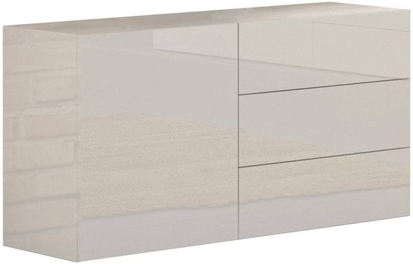 Dmora Kommode Benvenuta, Küchen-Sideboard mit 1 Tür und 3 Schubladen, Wohnzimmer-Buffet, Küchen-Sideboard, 100 % Made in Italy, 110 x 40 x 35 cm, glänzendes Weiß