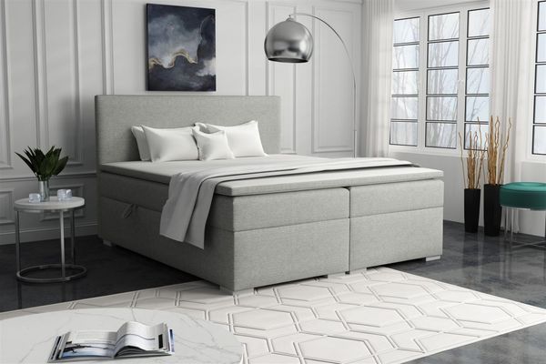 Boxspringbett Schlafzimmerbett SOREL 160x200cm Stoff Aragon Hellgrau