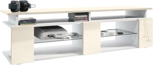 TV Board Movie V2 Game On Lowboard 138,5 x 39 x 39 cm , Korpus in Weiß matt, Fronten in Creme Hochglanz