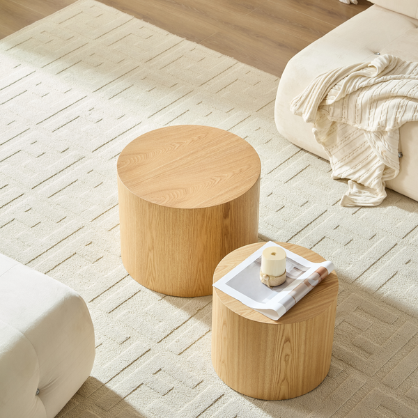 Couchtisch-Set, 2-teilig, 48 x 48 x H 38 / 38 x 38 x H 32 cm, platzsparend, MDF in Natur