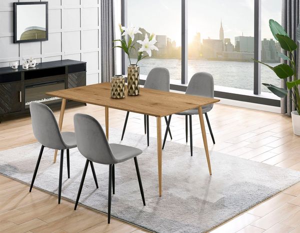 Leonique Essgruppe Eadwine, TOPSELLER! Tisch plus 4 Stühle, Sitzgruppe, (Set, 5-tlg, Esstisch plus 4 Esszimmerstühle), bestehend aus Esstisch 160 cm und 4 Esszimmerstühlen, Polsterstühlen
