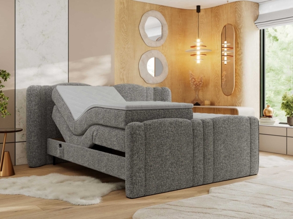 Elektrisch Boxspringbett Multipocket-Matratzen, elektrisch verstellbar, Polsterbett mit Bettkästen - FORTINA - 140 x 200 cm - Grau Struktur - H3