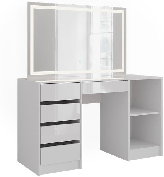 Schminktisch Sherry Weiß/Weiß Hochglanz 128.2 cm mit LED-Spiegel Vicco
