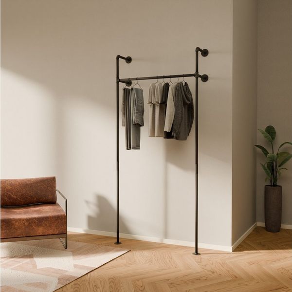 pamo. design Kleiderständer KIM Kleiderstange Wandmontage, offener Kleiderschrank, Kleiderständer, (Set, 1), Schwarzer Garderobenständer im Industrial Design für Kleidung