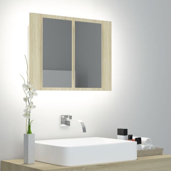vidaXL LED-Bad-Spiegelschrank Sonoma-Eiche 60x12x45 cm Acryl 804959