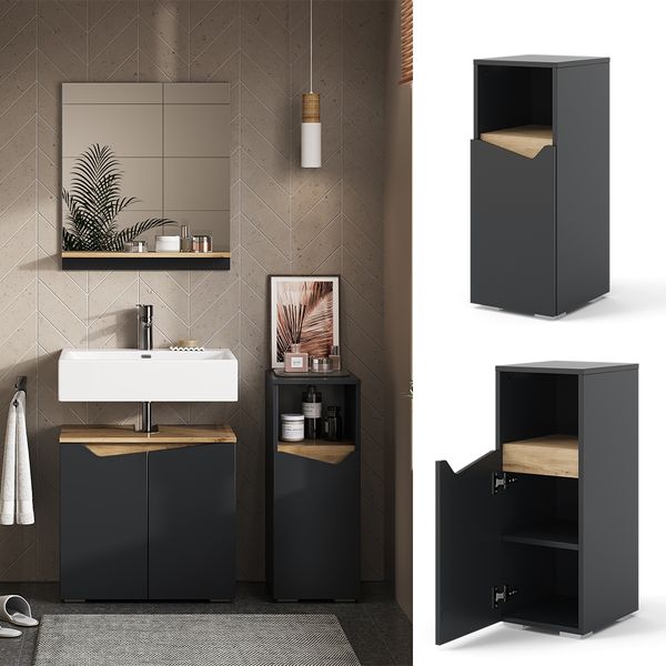 Midischrank Marelle Anthrazit/Artisan 30 x 74.5 cm mit Tür und offenem Fach Vicco Bild 2