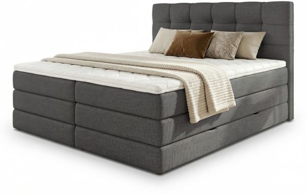 Boxspringbett Best XL mit 2 Bettkästen und Topper, mit Taschenfederkern- und Bonellfederkernmatratze, Doppelbett, Polsterbett aus Webstoff mit Stauraum (Graphit (Inari 94), 180 x 200 cm) Bild 2