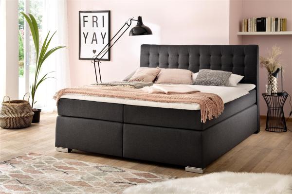 Boxspringbett >Lenno< in Anthrazit aus Stoffbezug - 182x118x211cm (BxHxT)