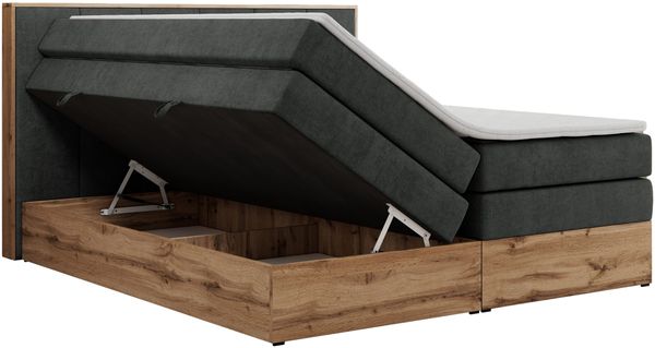 Boxspringbett, Doppelbett mit zwei 7 Härtezonen Multipocket-Matratzen, Bettkästen, Eiche Wotan Holzrahmen, Polsterbett mit Topper-Matratze - ALBERO 1 KING - 120 x 200 cm - Dunkelgrau Stoff - H4 Bild 5