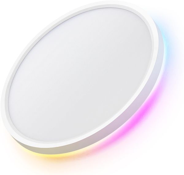 LuminexDesigns LED Deckenleuchte Dimmbar Smart - Deckenlampe Flach mit RGB Hintergrundbeleuchtung WIFI APP Fernbedienung Sprachsteuerung kompatibel Alexa & Google Assistant für Wohnzimmer Schlafzimmer
