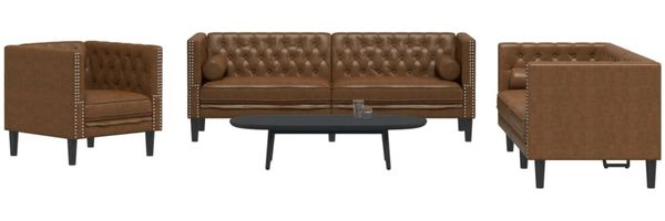 vidaXL 3-tlg. Chesterfield-Sofa-Set Braun Kunstleder Wildleder-Optik 3209290