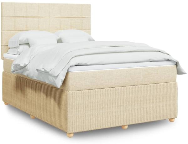 vidaXL Boxspringbett mit Matratze Creme 140x200 cm Stoff 3292084