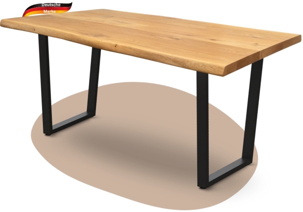 DELUKE® Massivholz Esstisch mit Baumkante KEANU - 140x80cm, Eichenholz, Trapez Gestell | Wohnzimmertisch Küchentisch Esszimmertisch
