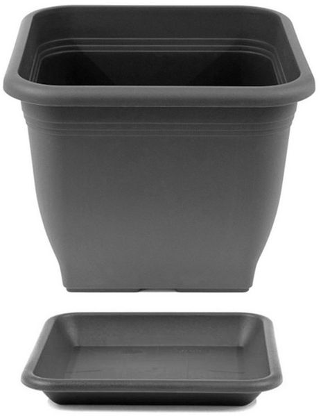 HAC24 Blumentopf Pflanztopf Pflanzkübel Pflanzuntersetzer Blumenkübel Pflanzcontainer (2 St), Kunststoff 40 x 40 cm incl. Untersetzer Eckig Anthrazit