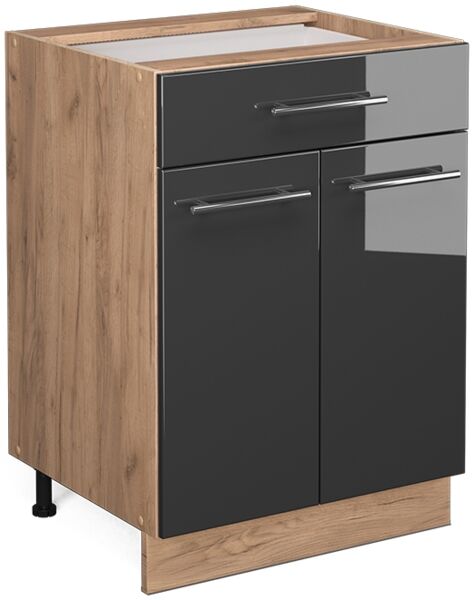 Küchenunterschrank Fame-Line Anthrazit Hochglanz 60 cm mit Schublade, ohne Arbeitsplatte Vicco