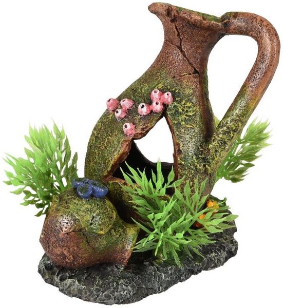 Flamingo Aquariendeko Aquarium Dekoration Moza Krug + Pflanze