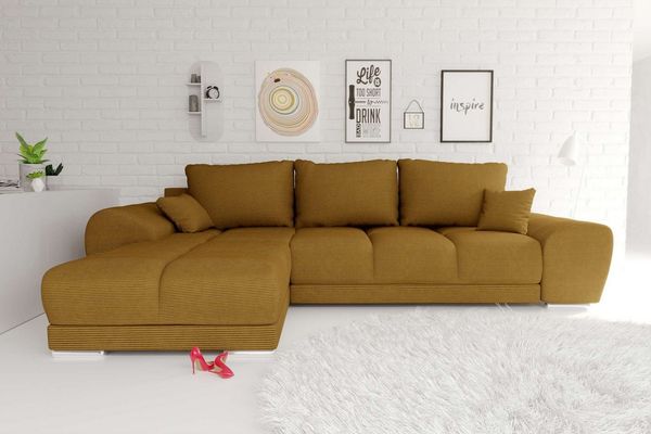 99rooms Antalya Ecksofa Cordstoff POSO Gold Links mit Schlaffunktion
