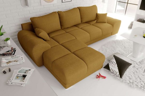 99rooms Antalya Ecksofa Cordstoff POSO Gold Links mit Schlaffunktion