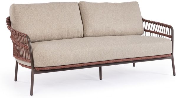 Gartensofa Aitalia aus Metall, modernes Design, wasserabweisender Bezug, Farbe Java, für 2–3 Personen