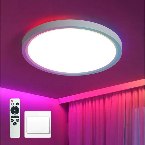 JDONG LED Deckenleuchte RGBIC 24W/36W, Led Deckenlampe dimmbar mit mit Fernbedienung, Deckenlampe Rund Flach Ø30cm/40cm, LED fest integriert, Deckenbeleuchtung 3000K-6500K, für Schlafzimmer Küche Wohnzimmer