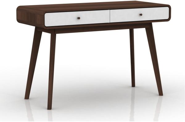 Schreibtisch >Janne< 2 Schubladen, in Walnuss braun und weiss - 120x79x50cm (BxHxT)