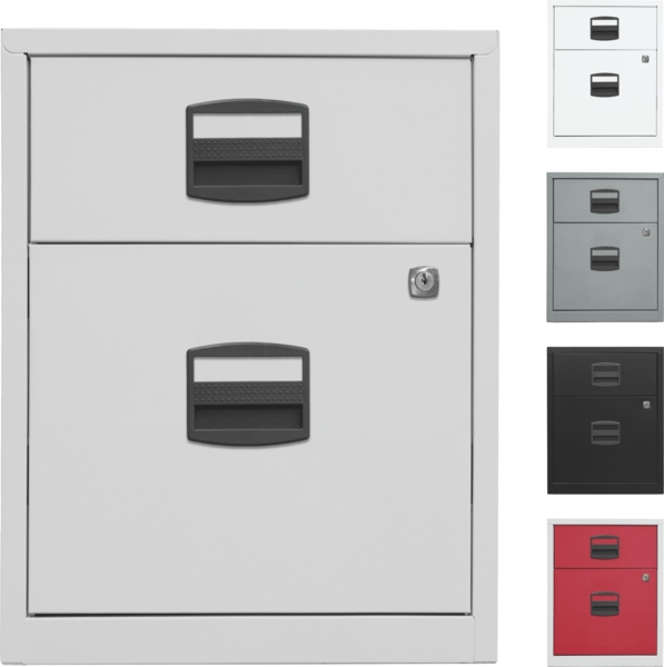 Bisley Home Beistellschrank auf Rollen mit Schloss aus Stahlblech, 1 Universal-Schublade + 1 Hängeregistratur-Schub einbahnig abschließbar - für Hängemappen & Büromaterial - Farbe: lichtgrau, PFAM1S1F-645 Bild 2